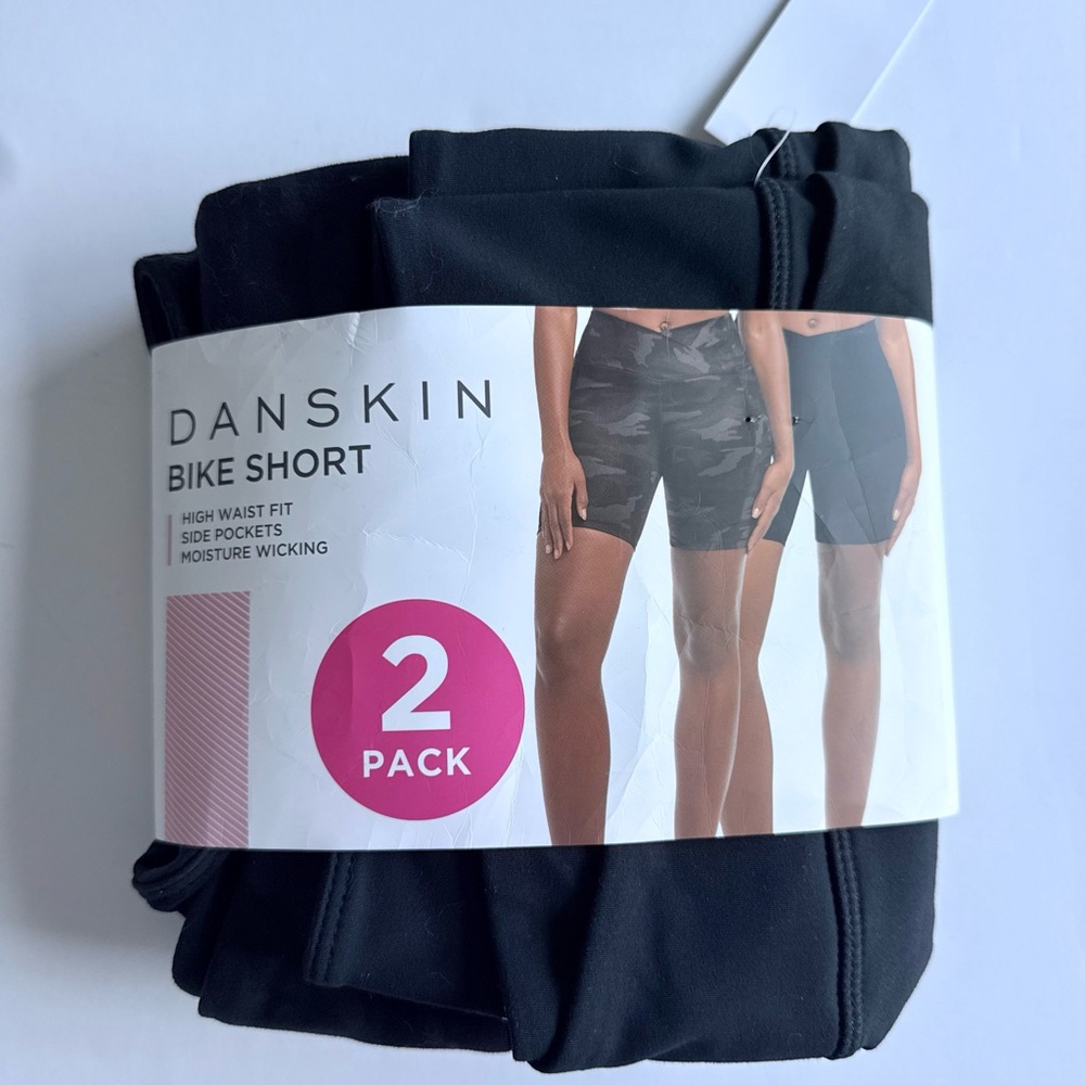 Danskin Women’s Bike Shorts 2-Pack High Waist Black & Camouflage Sz Large New